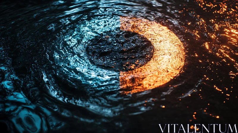 Bicolor circular light reflection across rippling water surface