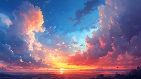 Skyward symphony of neon sunset clouds in dazzling bloom.