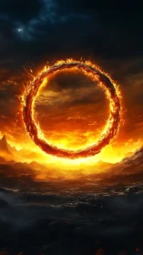Luminous Ring Portal Through Desolate Landscape.