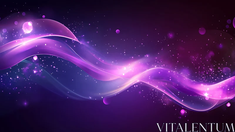 Vibrant violet light waves swirl across a cosmic night