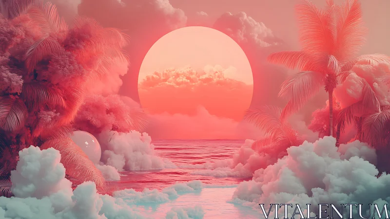 Cotton candy tropics kissing a colossal neon sunset orb.