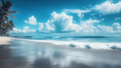 Azure tide whispers along a palm-lined dreamy shoreline.