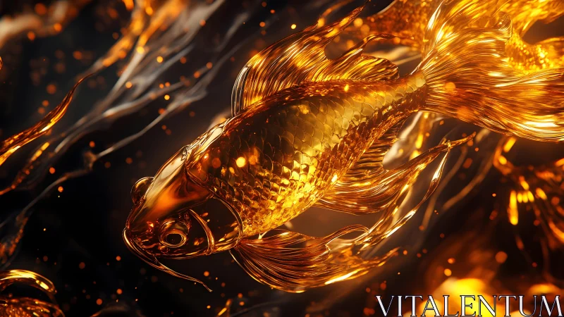 Radiant golden koi fish in abstract glowing light, digital art style.