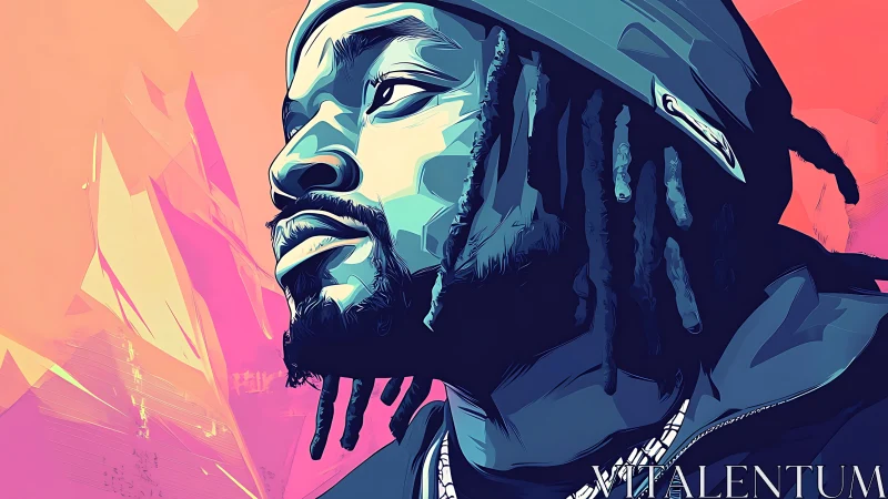 Vector portrait of hooded man uses angular gradients and cel shading