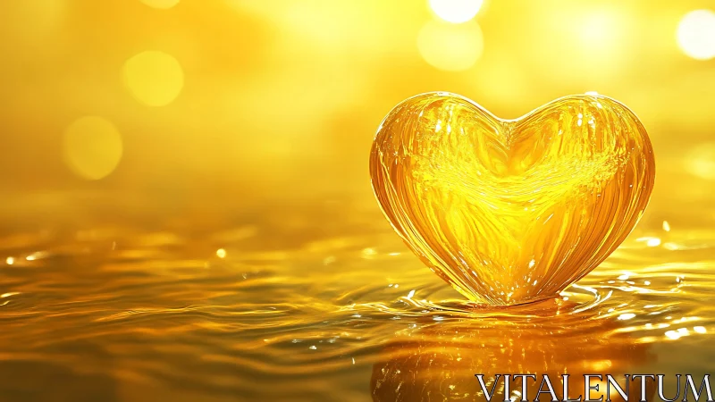 Golden Heart in Water: Luminous Love Symbol.