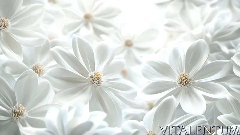 Close-range daisies exhibiting uniform petal morphology with golden staminal structures.