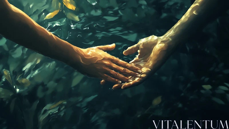 Luminous Hands Meet Beneath Twilit Waters.