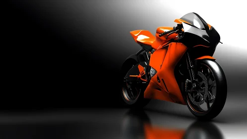 Orange sport motorcycle on gradient black white background.