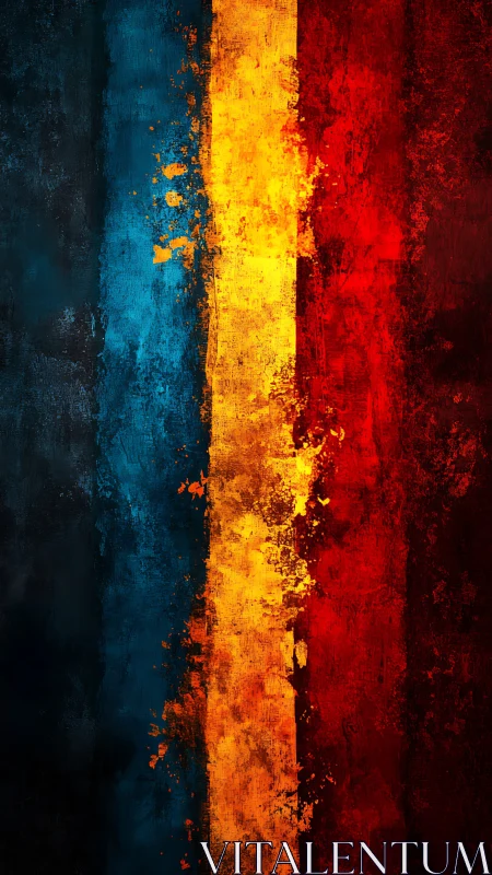 Textured tricolor abstract with blue, yellow, red bands.