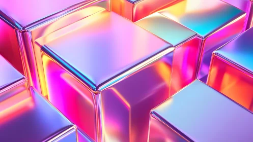 Futuristic Iridescent Cubes in Neon Light Digital Art Style.