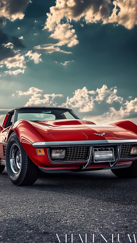 Low-angle optical study of classic red sports coupe geometry.