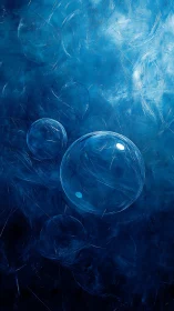 Glowing blue bubbles drift through a deep abstract ether