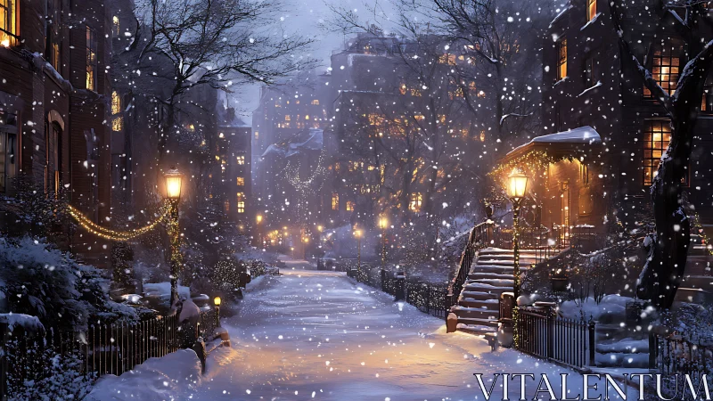 Snowlight drifts softly through a storybook winter street