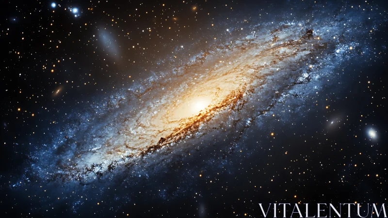 Spiral galaxy ignites a golden storm in deep cosmic velvet.