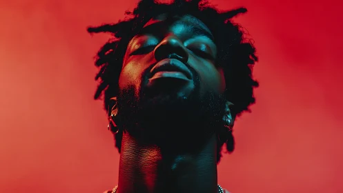 Serene portrait captures quiet strength in vivid red light