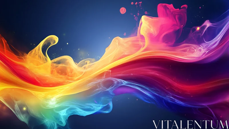 Abstract multicolored flowing wave on dark blue background.