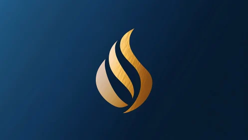 Stylized flame logo with gradient gold tones on dark blue background