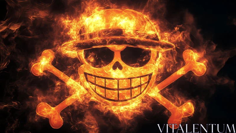 Flaming skull emblem burns fiercely against black void