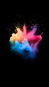 Radiant color dust explodes in midair against deep blackness.