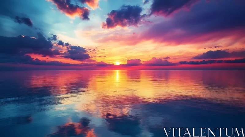 Gentle evening horizon painted in glowing sunset color.