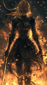 Blazing dusk knight strides through a storm of embers.