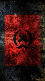 Textured red emblem banner with distressed grunge treatment.