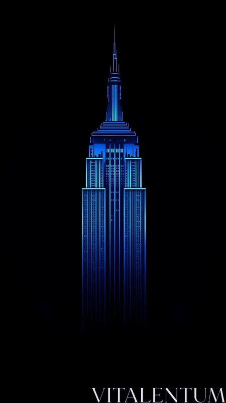 Neon-lit skyscraper rises from darkness with sleek intensity