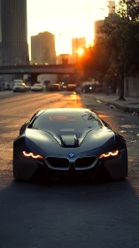 Midnight-blue street predator drinks the last city sunlight