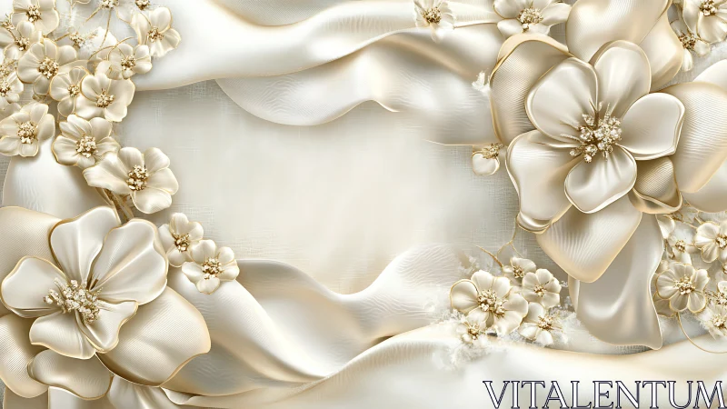 Soft ivory blossoms curl around a dreamy satin frame