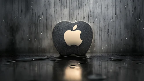 Apple Logo Rendered in Stone with Reflective Surface.