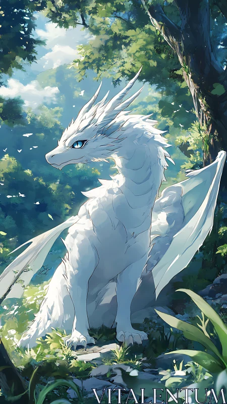 White forest dragon rendered in luminous high-fantasy style