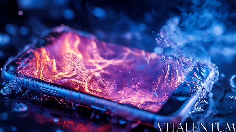 Burning Smartphone Consumed by Flames and Digital Fire