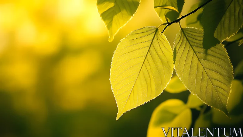 Sunlit leaves basking in a soft golden forest glow.