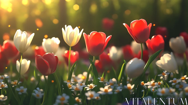 Radiant Tulips Blooming in Golden Garden Light