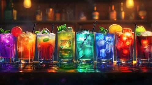 Luminescent cocktail symphony in prismatic splendor.