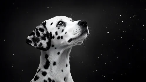 Dalmatian dog profile in monochrome studio scene.