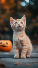 Adorable Orange Kitten Gazes Up with Wonder and Joy