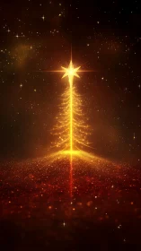 Radiant golden light tree forms abstract Christmas silhouette