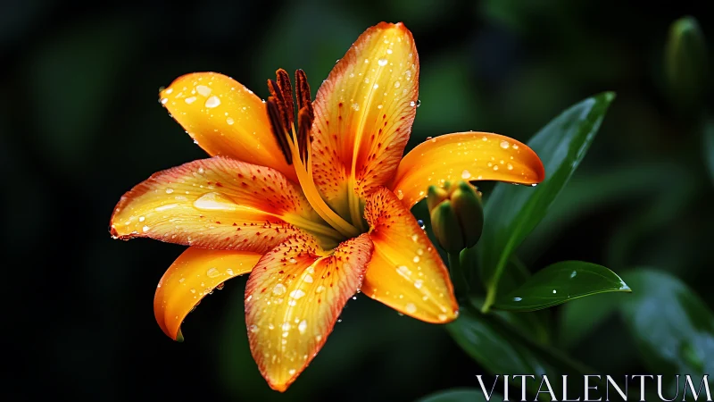 Asiatic Lily with Rain-Laden Petals in Chromatic Transition.