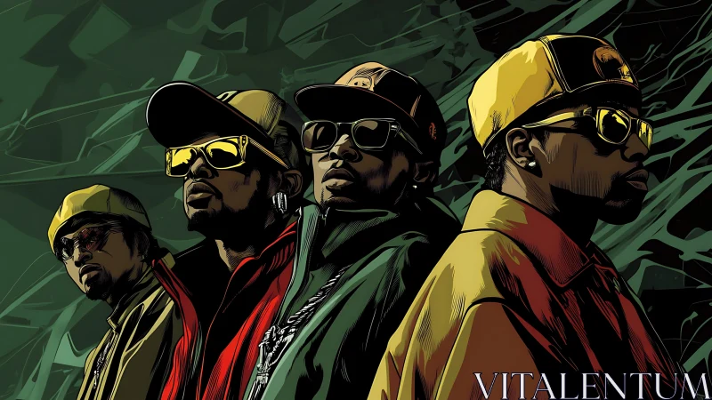 Stylized hip hop crew in bold urban vector illustration.