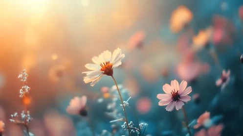 Garden Blooms Bathed in Golden Sunlight.