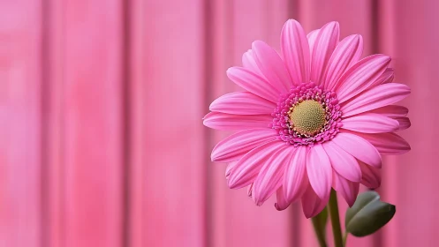 Pink Gerbera Daisy Against Monochromatic Fabric Backdrop.