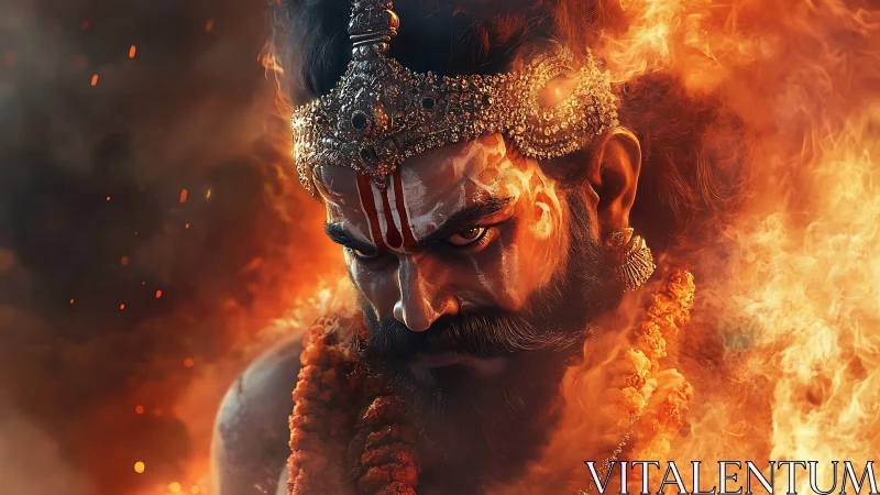 Fire-crowned warlord emerges from blazing ritual inferno.