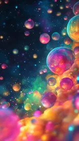 Dreamy galaxy bubbles drifting through neon stardust.