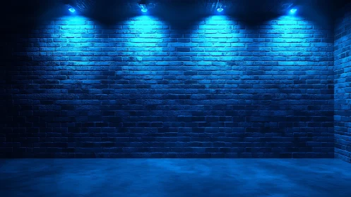 Moody blue brick wall washed in dramatic overhead light.