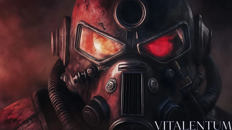 Post-apocalyptic respirator helm with irradiated visor optics.