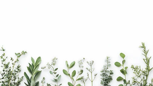 Row of assorted botanical stems is arranged along lower edge