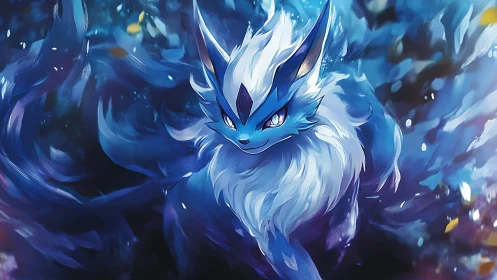 Mystic blue fox spirit in swirling elemental energy.