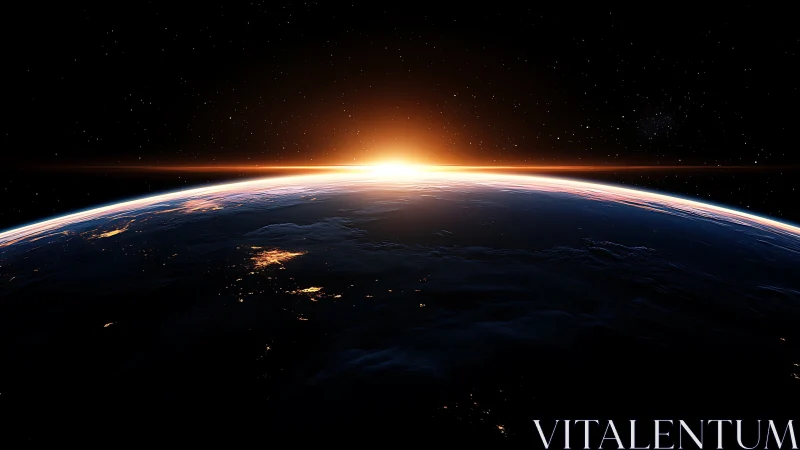 3D horizon rendering of Earth sunrise with cosmic negative space.