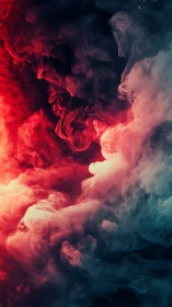 Contrasting red and blue smoke plumes form dense vertical column